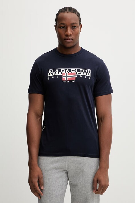 Napapijri t-shirt bawełniany S-Aylmer męski kolor granatowy z nadrukiem NP0A4HTO1761