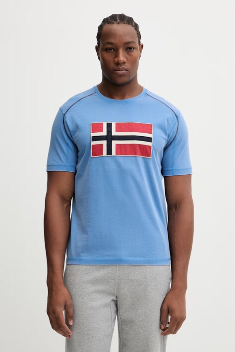 Napapijri t-shirt bawełniany REFLECT męski kolor niebieski z aplikacją NP0A4ICLB9A1