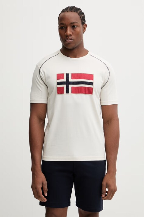 Napapijri t-shirt bawełniany REFLECT męski kolor beżowy z aplikacją NP0A4ICLN1A1