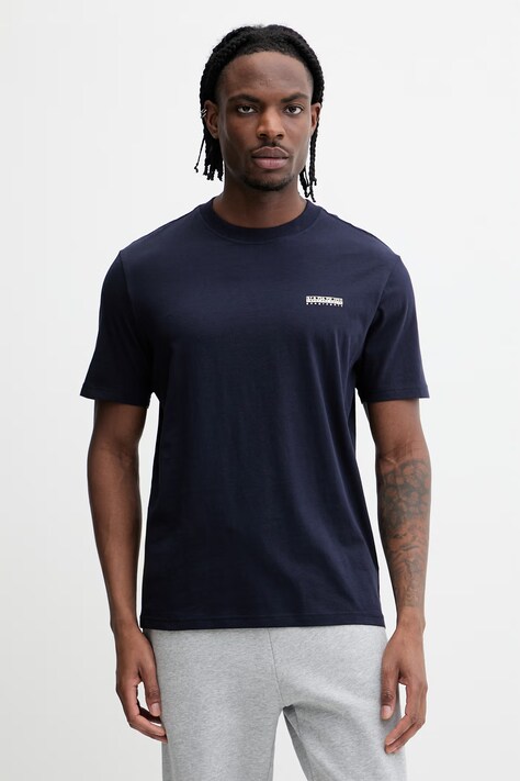 Napapijri t-shirt bawełniany SMALL BOX męski kolor granatowy z nadrukiem NP0A88TR1761