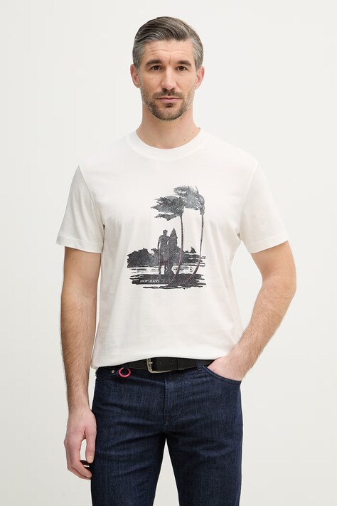 Joop! t-shirt bawełniany męski kolor beżowy z nadrukiem 30101983