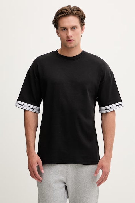 HUGO lounge tričko pánske bavlnené s elastanom TADE T-SHIRT čierne 50559725