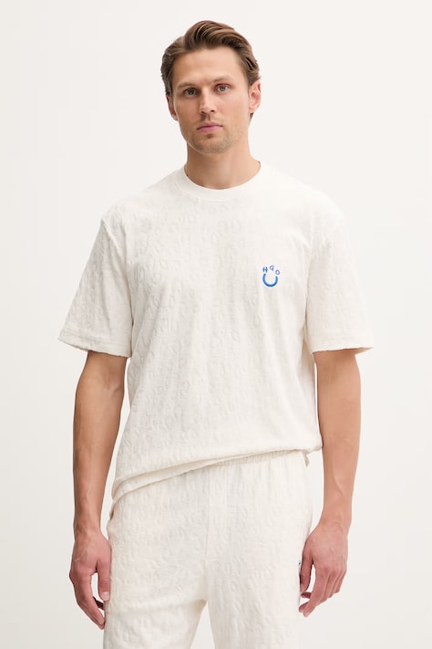 HUGO Blue T-shirt męski bawełniany Nagutee beżowy 50557808