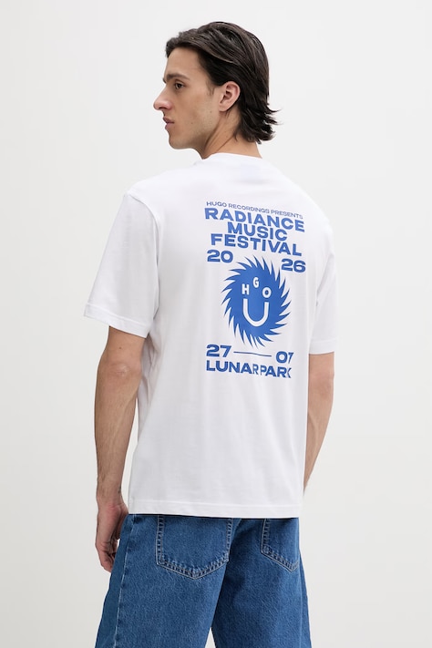 Hugo Blue t-shirt bawełniany Nunarix męski kolor biały z nadrukiem 50560047