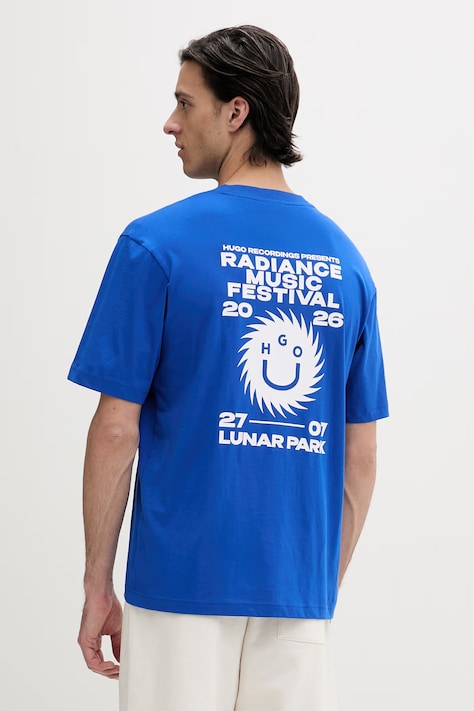 Hugo Blue t-shirt bawełniany Nunarix męski kolor niebieski z nadrukiem 50560047