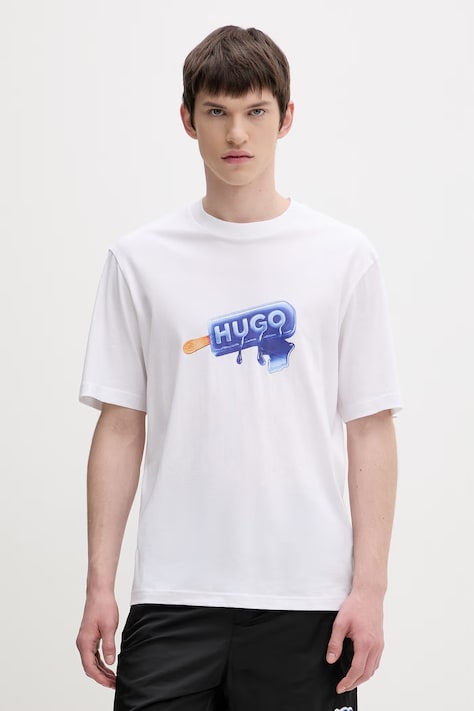 HUGO Blue kratka majica moška bombažna bela 50560049