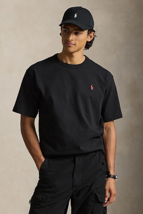 Bavlnené tričko Polo Ralph Lauren JERSEY-KNT-T-SHIRT pánske, čierna farba, jednofarebné, 710A12979001