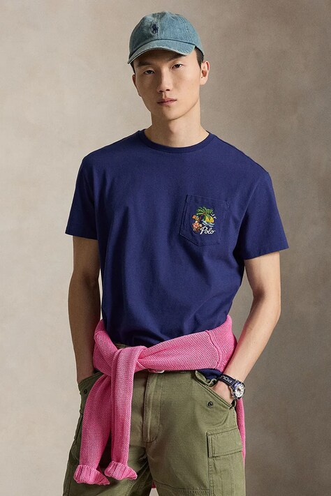 Polo Ralph Lauren JERSEY-KNT-T-SHIRT t-shirt bawełniany męski niebieski 710B14586001