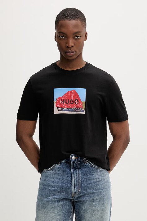 HUGO t-shirt męski bawełniany Dostino czarny 50557674