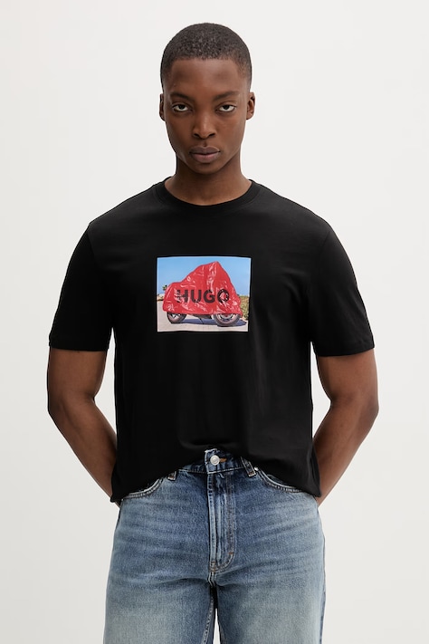 HUGO t-shirt ανδρικό βαμβακερό Dostino μαύρο 50557674
