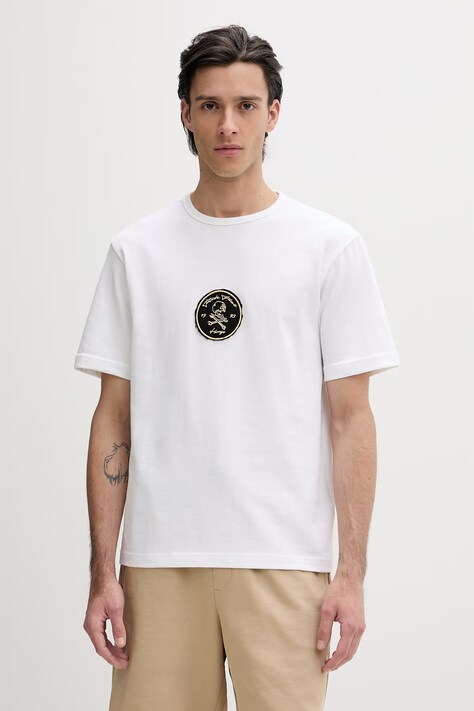 HUGO t-shirt bawełniany Dobul męski kolor biały z aplikacją 50558407