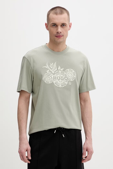 HUGO tričko pánske bavlnené Dangen zelené 50558415
