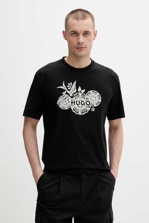 HUGO tričko pánske bavlnené Dangen čierne 50558415