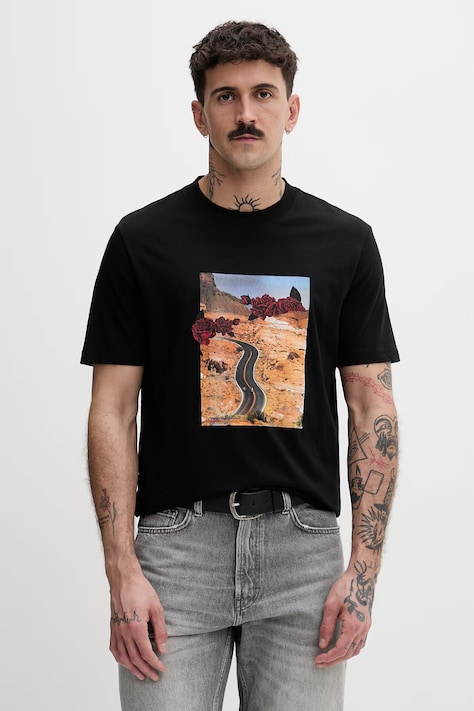 HUGO t-shirt bawełniany Dikerd męski kolor czarny z nadrukiem 50564024