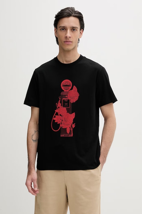 HUGO t-shirt bawełniany Dikerd męski kolor czarny z nadrukiem 50564024