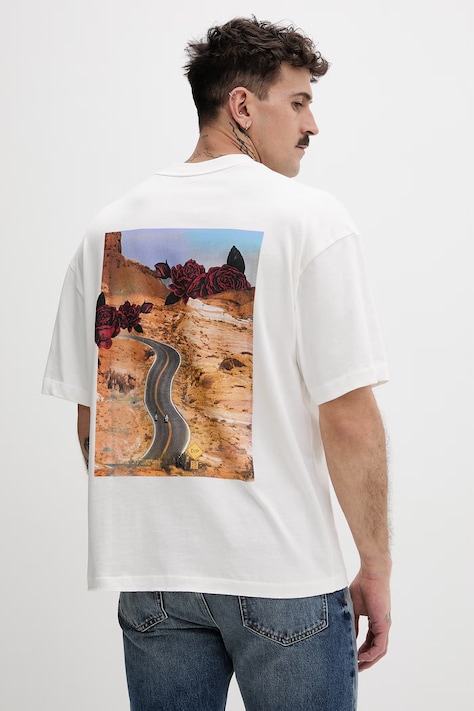 HUGO t-shirt męski bawełniany Domans beżowy 50564642