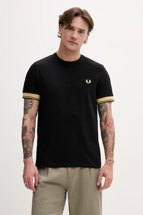 Fred Perry t-shirt bawełniany męski kolor czarny z aplikacją M2396