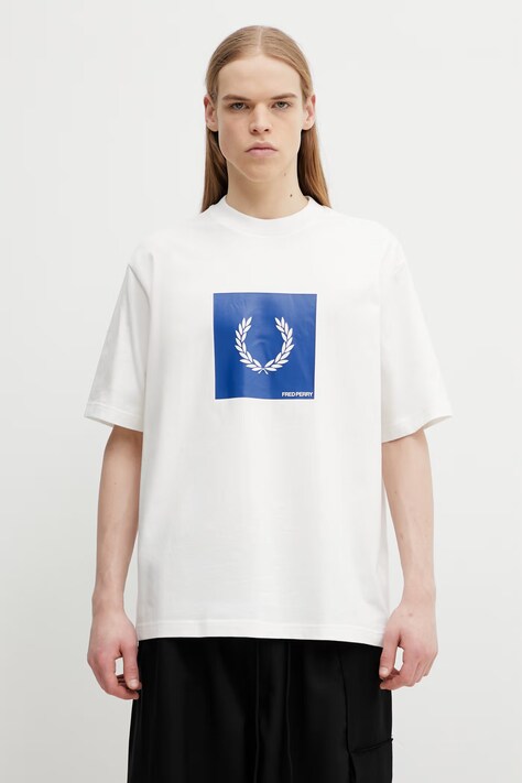 Fred Perry t-shirt bawełniany męski kolor biały z nadrukiem M2404