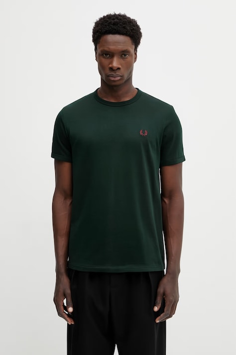 Fred Perry t-shirt bawełniany męski kolor zielony gładki M3519