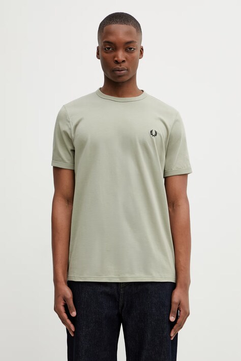 Fred Perry t-shirt bawełniany męski kolor zielony gładki M3519