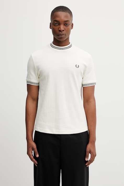 Fred Perry t-shirt bawełniany męski kolor beżowy gładki M8679