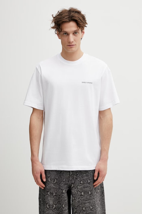 Bavlnené tričko Daily Paper snake shield pánske, biela farba, s potlačou, 2610008