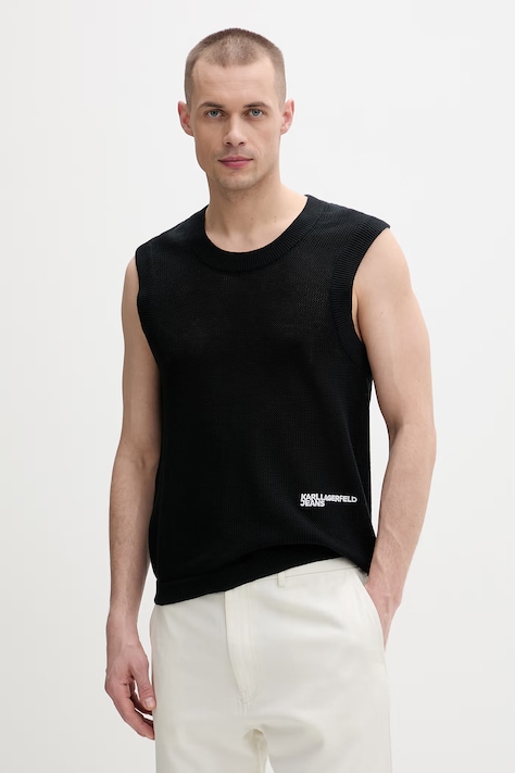 Karl Lagerfeld Jeans kamizelka męska bawełniana czarna B2M18026