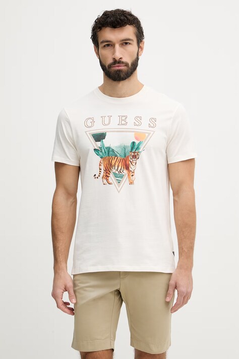 Guess t-shirt męski bawełniany beżowy M6GI33 K3310