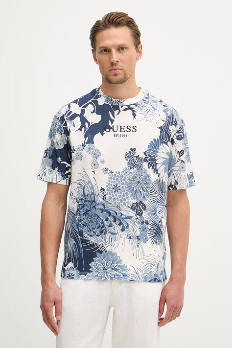 Guess t-shirt męski bawełniany niebieski M6GI03 K2830