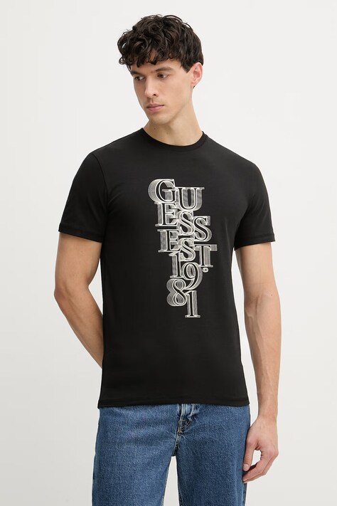 Guess tričko pánske bavlnené s elastanom čierne M6GI10 K2991