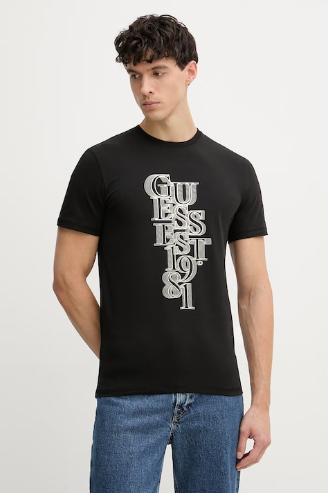 Guess tričko pánske bavlnené s elastanom čierne M6GI10 K2991