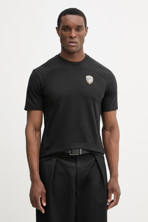 Blauer t-shirt bawełniany FAXON męski kolor czarny gładki BLUH02284