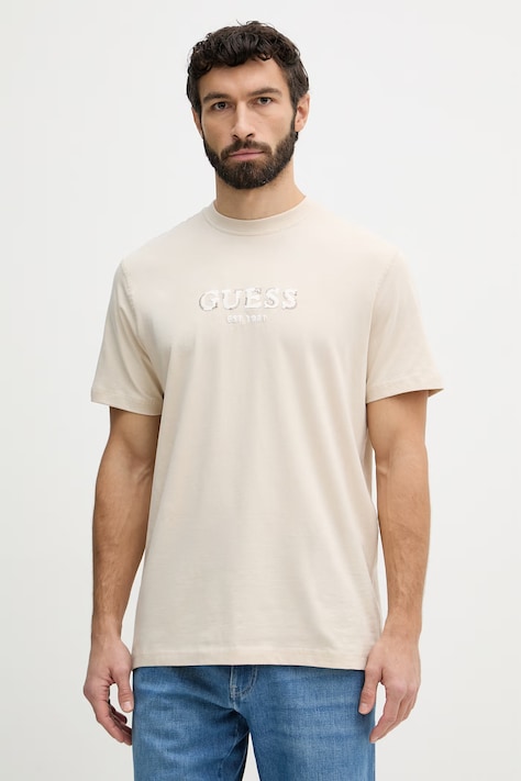 Guess t-shirt basic męski bawełniany beżowy M6GI16 K3032