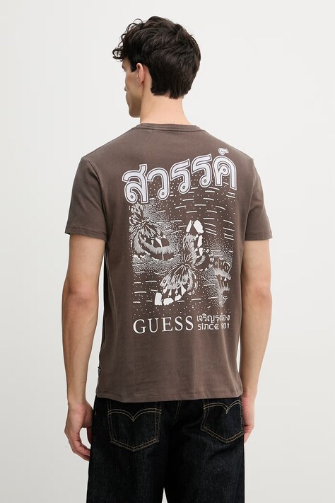 Guess t-shirt męski bawełniany brązowy M6GI35 K3316