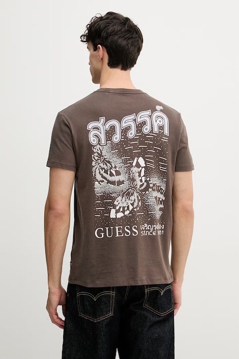 Guess t-shirt męski bawełniany brązowy M6GI35 K3316