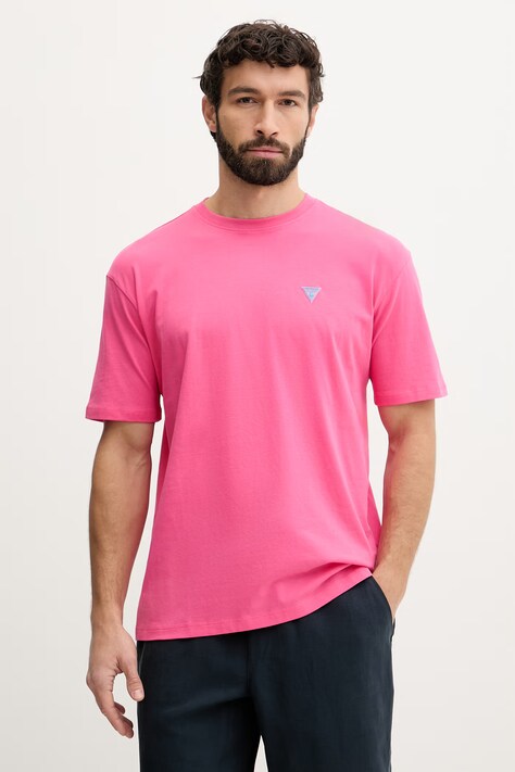 Guess T-shirt Ανδρικό βαμβακερό ροζ F6GI11 K8HM4