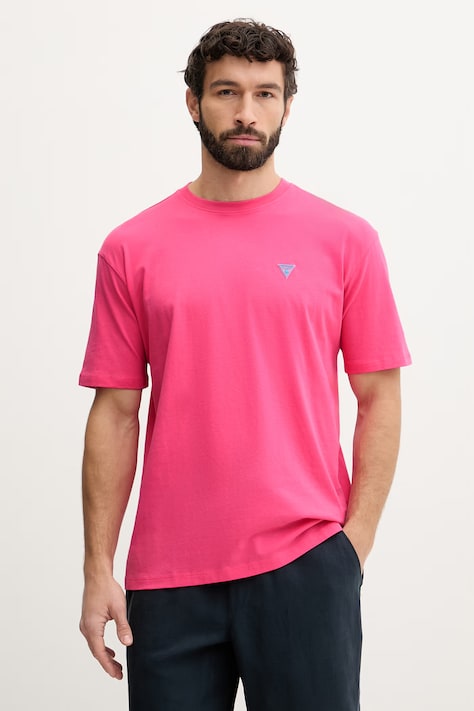 Guess t-shirt męski bawełniany różowy F6GI11 K8HM4