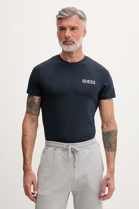 Guess T-shirt męski bawełniany z elastanem ANDREW granatowy U6GM03 K6YW1