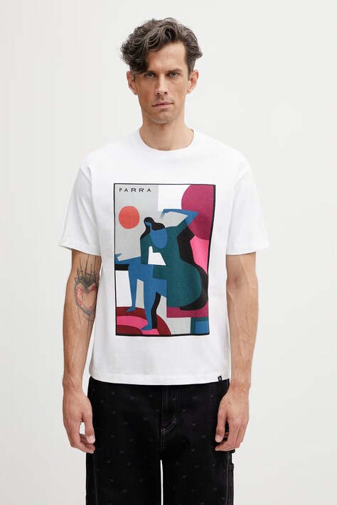 by Parra Ball to the face T-shirt męski bawełniany biały 55275