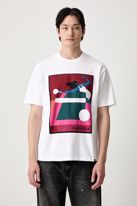 By Parra Ping ponged T-shirt męski bawełniany biały 55460
