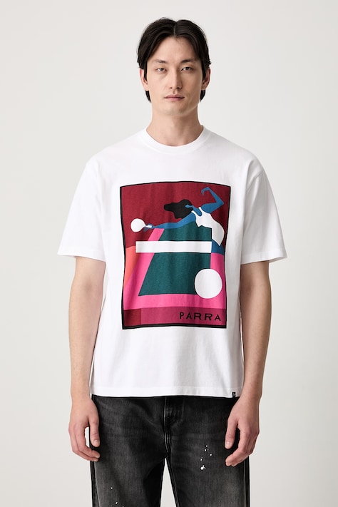 By Parra Ping ponged T-shirt męski bawełniany biały 55460