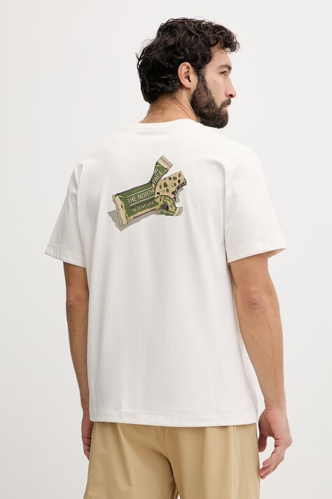 The North Face t-shirt męski bawełniany SNACK RELAXED beżowy NF0A8GB4QLI1