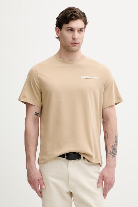 Michael Kors T-shirt męski bawełniany beżowy CS652ZCFV4