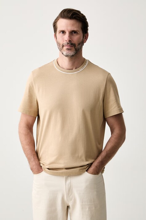 Michael Kors T-shirt męski bawełniany beżowy CS652SN19P