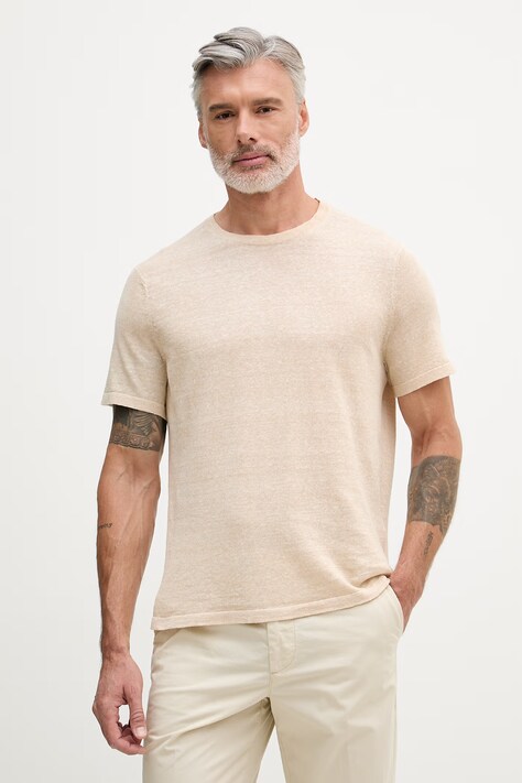 Michael Kors T-shirt męski z lnem beżowy CT560GYHVN