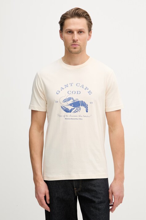 Gant T-shirt męski bawełniany beżowy 2003425