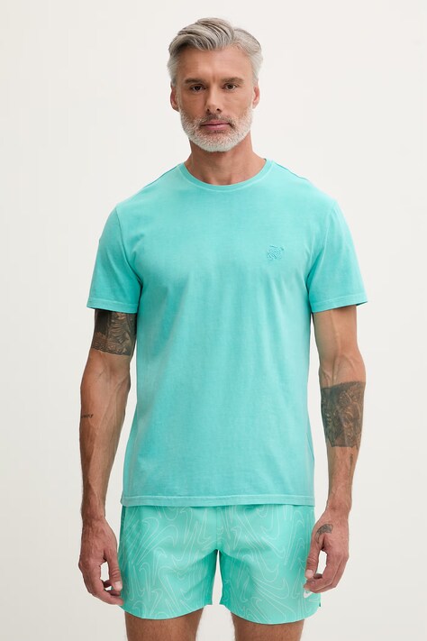 Vilebrequin T-shirt męski bawełniany TANGI turkusowy TNGEP103