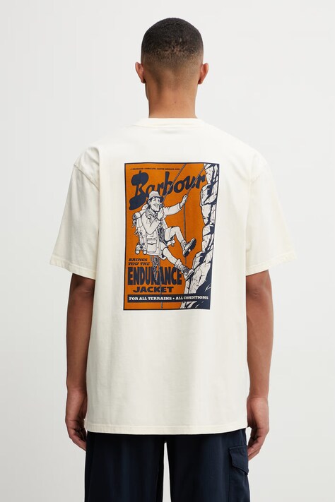 Barbour MTS1554BE13 T-shirt bawełniany męski beżowy Terrain OS Graphic