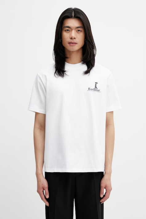 Barbour MTS1573WH11 T-shirt bawełniany męski biały Why Get Wet Graphic OS