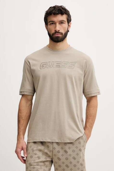 Guess t-shirt bawełniany GUSTAVE męski kolor beżowy z nadrukiem Z6GI01 K2835